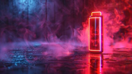 Neon battery symbol with red and blue smoke.