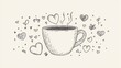 © WM7 - Hand Drawn Coffee Cup with Love-themed Design