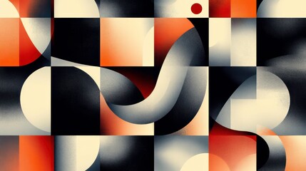 Aufkleber - Abstract geometric pattern with flowing lines in black, white, orange and red.