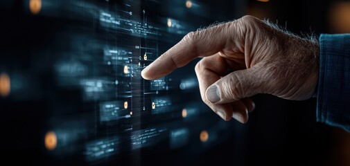 Aufkleber - Quality management  continuous improvement concept. A close-up of a hand interacting with a digital interface, symbolizing technology and innovation in a modern environment.