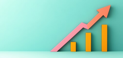 Leinwandbilder - The image features a visually appealing graph with ascending bars and an upward arrow, symbolizing growth and progress against a mint green background.