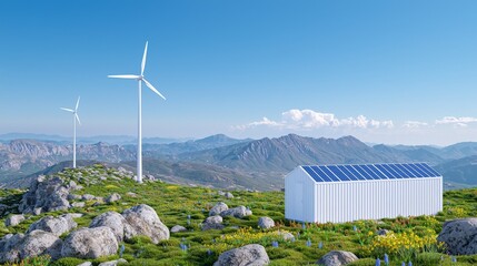 Canvas Print - Solar and wind technologies on display as well as new solutions for bringing green energy to remote areas. The design is clean and professional.