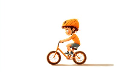 a 2D cartoon illustration of a child learning to ride a bicycle, cute and active, white background--ar 16:9