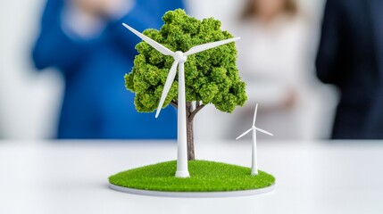 Canvas Print - Featured at an event promoting renewable energy and sustainability, this miniature landscape features a tree and wind turbine.