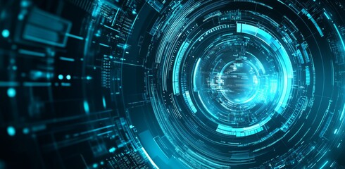 A futuristic blue digital screen with gridlines of digital high tech elements. Concepts of digital innovation.