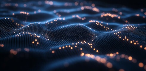 A blue abstract digital cyber world background with modern illustrations.