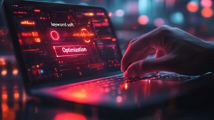 Man using a laptop with a digital screen technology background