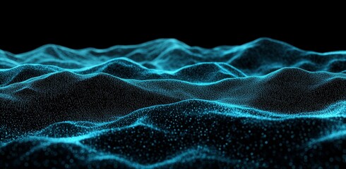 This illustration illustrates the latest innovations in digital data communication with waves and wireframe structures.