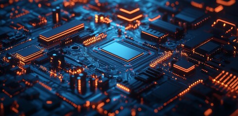 Featuring a grid line and circuit board, this design demonstrates a future technology concept and advertising layout.