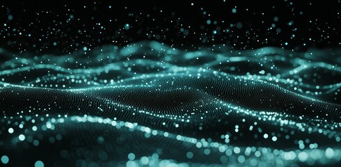 Wireframe waves with a digital technology background.