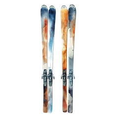 Wall Mural - A watercolor drawing of a Pair of Skis, isolated on a white background. Pair of Skis vector.