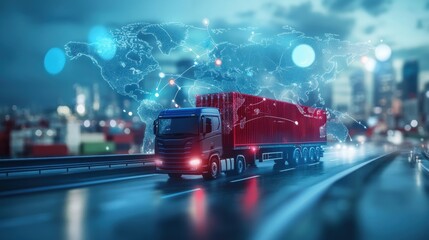 Wall Mural - logistics international delivery concept, world map with logistic network distribution on background