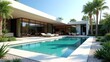 © Mingqing - Modern luxurious outdoor space, pool, tropical plants