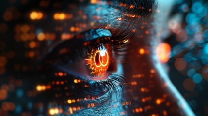 Futuristic Eye with Digital Code Close-up Generative AI