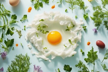 Canvas Print - A Sunny-Side-Up Egg Surrounded by Greenery and Spices