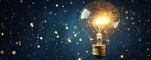 Leinwandbilder - Bright light bulb shining with network of particles symbolizing innovation