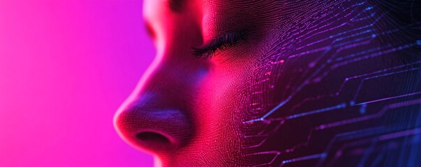 Aufkleber - Woman face showing futuristic digital circuit board projection