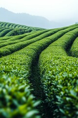 Wall Mural - Green tea plantation, rows of bushes.