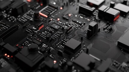 Poster - Futuristic circuit board pulsing with red lights in a technological marvel