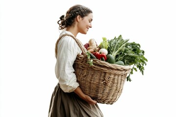 Wall Mural - Woman carrying basket full of vegetables.