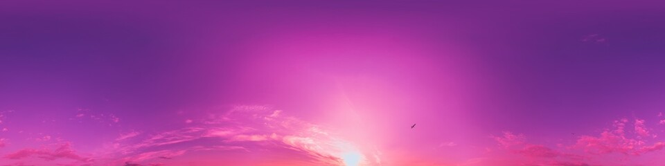 Wall Mural - Dramatic Sunset sky 360 panorama. Vibrant sky with bright glowing red pink Cumulus clouds. HDR 360 seamless spherical panorama. Sky dome for aerial drone panoramas. Climate and weather change.