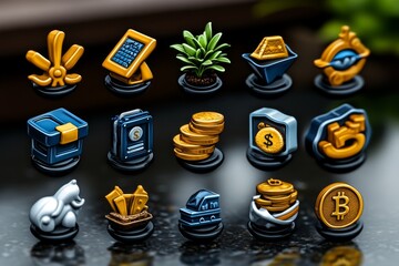 Poster - Clean and simple financial dashboard icons flat style on a white background