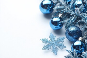 Wall Mural - hyper realistic photo of snowflake on snow, blue snow flake crystals winter background , isolated on