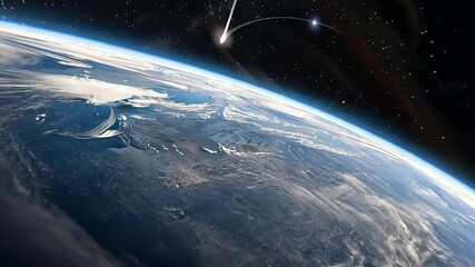 Wall Mural - planet with a comet falling from the sky. the comet is in the middle of the sky and the planet is in