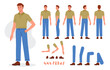 © Irina Strelnikova - Casual man character constructor for animation. Front, side and back view. Body parts and postures collection. Vector illustration.