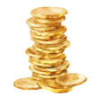 © Farzan - A watercolor drawing of a Stack of Gold Coins, isolated on a white background. Stack of Gold Coins vector.