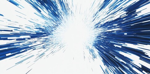 Fototapete - Abstract blue lines radiating outwards from a central white point on a white background.