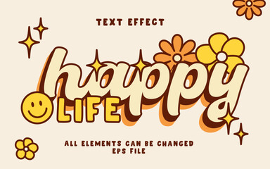 happy life groovy style editable text effect for poster, t-shirt, merchandise, logo