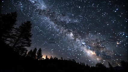 Wall Mural - a sprinkle of diamonds against a velvety black background depicting the majesty of a starry night, d