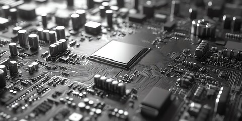 Leinwandbilder - Closeup of a circuit board with a central processor chip.