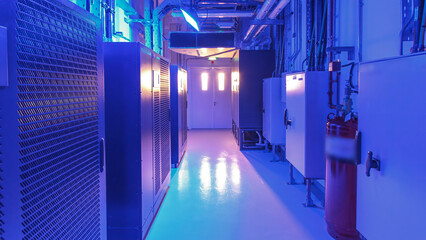 Wall Mural - room with rows of server hardware in data center timelapse hyperlapse