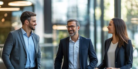 Poster - A professional business team is engaged in a discussion, highlighting their commitment to collaboration and communication, vital for achieving corporate goals in todays workplace