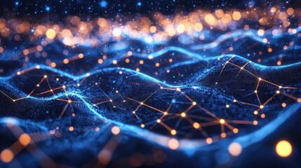 Wall Mural - data technology background with abstract connections of dots and lines in 3d rendering.