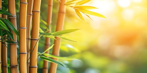 Wall Mural - lush bamboo stalks with green leaves in the sunlight.
