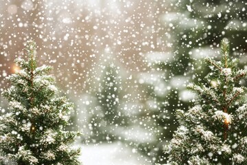 Wall Mural - two petite trees blanketed in pristine snow.