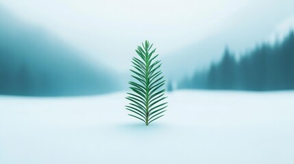 Wall Mural - Lone small tree stands in a vast, snowy field under a clear sky.