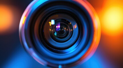 Wall Mural - Close-up of a video camera lens with detailed focus.