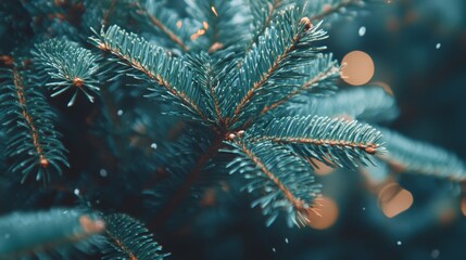 Wall Mural - close-up of a snow-laden pine tree, branches dusted in white.