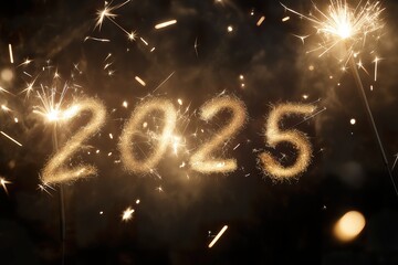Wall Mural - Happy new year 2015 written with sparklers and bokeh lights.