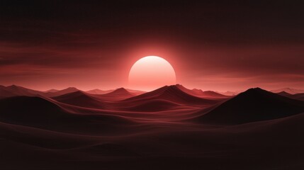 Wall Mural - A red and orange desert landscape with a large sun in the sky