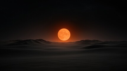 Wall Mural - A large orange sun is in the sky above a desert landscape