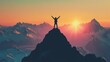 © GRACE - A person standing at a mountain peak, arms raised in triumph, symbolizing achievement and reaching a significant goal.