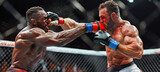 MMA fighters exchanging powerful punches during intense match