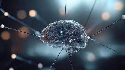 Poster - Abstract representation of a human brain with neuron connections and glowing nodes, showcasing concepts of cognition, intelligence, and neural networks in technology and science.
