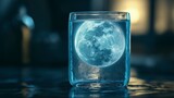 Surreal Glass of Water with Glowing Moon | Moon water concept