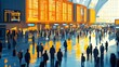 © DudeDesignStudio - A bustling airport terminal with a large departure board.